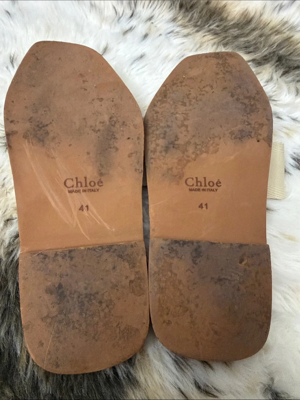 Chloé Cream Logo Canvas Slide Sandals with Tan Footbed - Picture 4 of 5